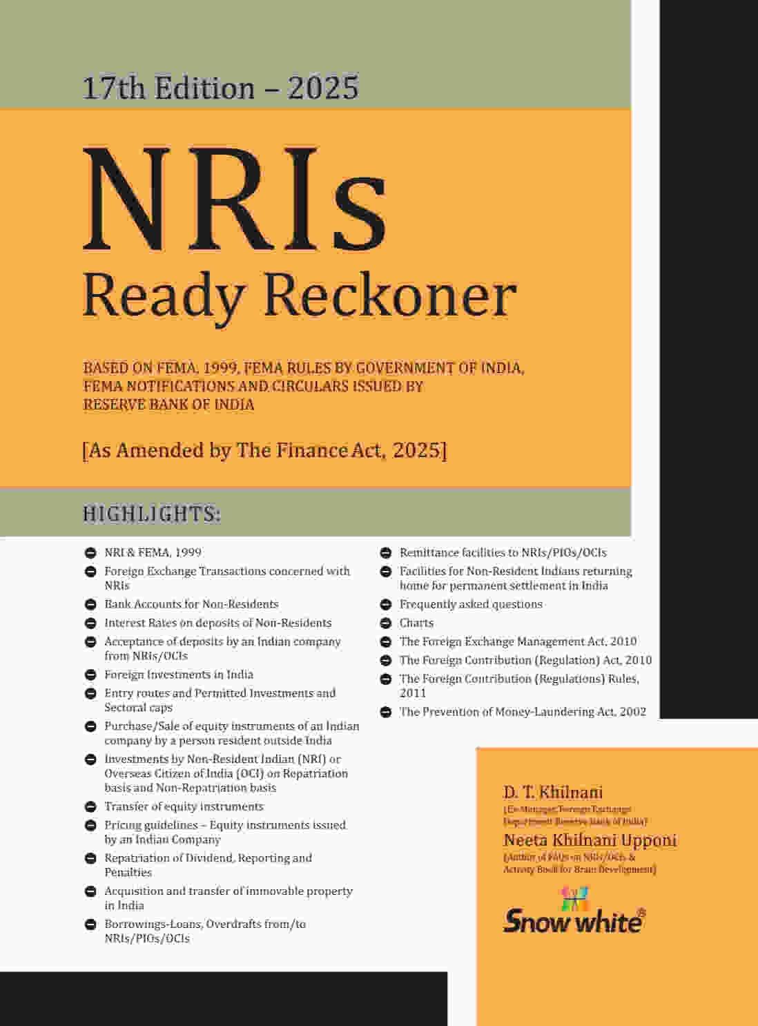 Snow White NRIs Ready Reckoner By D T Khilnani Edition March 2025