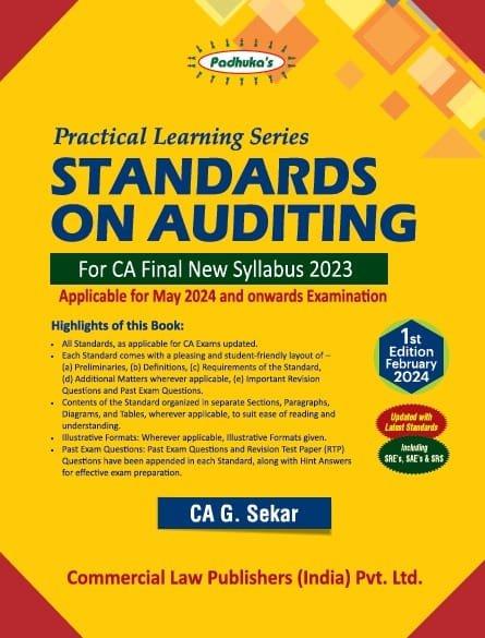 Commercial CA Final Padhuka Practical Learning Series Standards on Auditing New Syllabus for By G. Sekar Applicable for May 2024 Exam