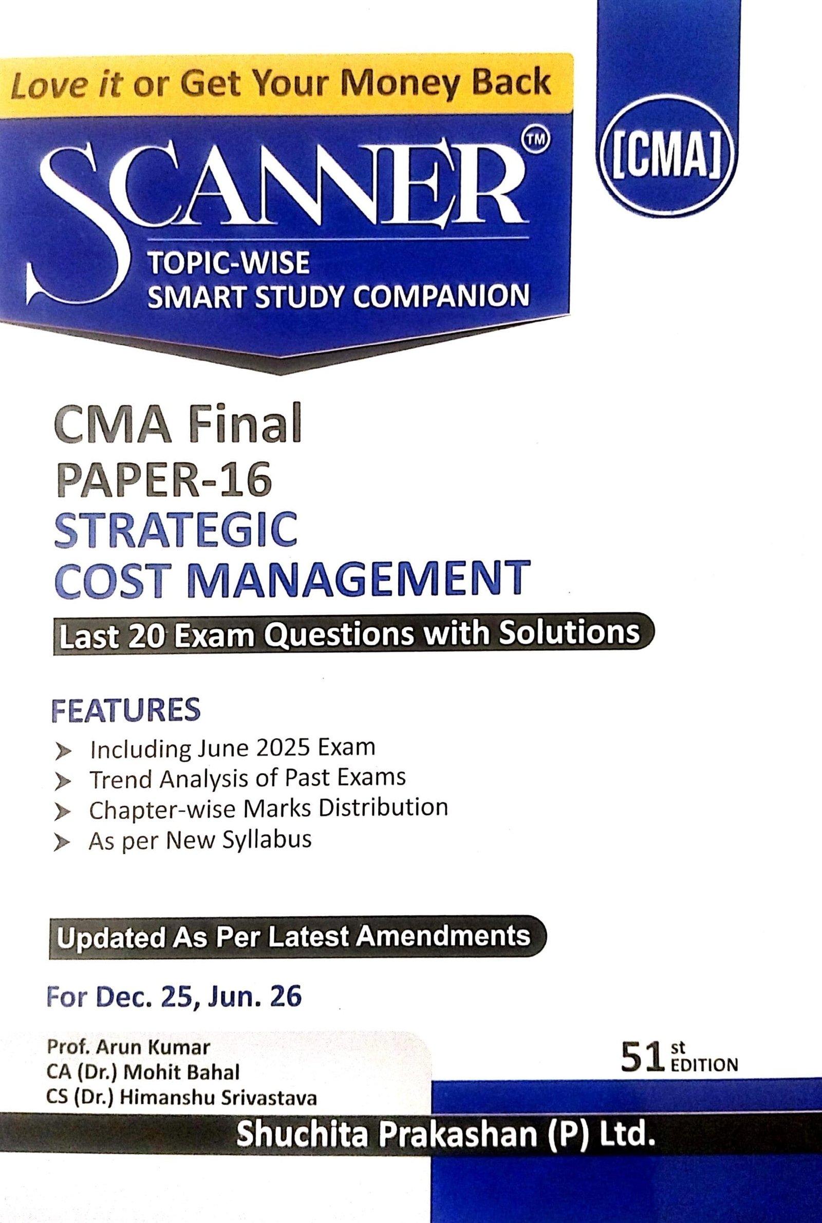 Shuchita Solved Scanner CMA Final Paper 16 Strategic Cost Management Dec 25 / June 26 Exam